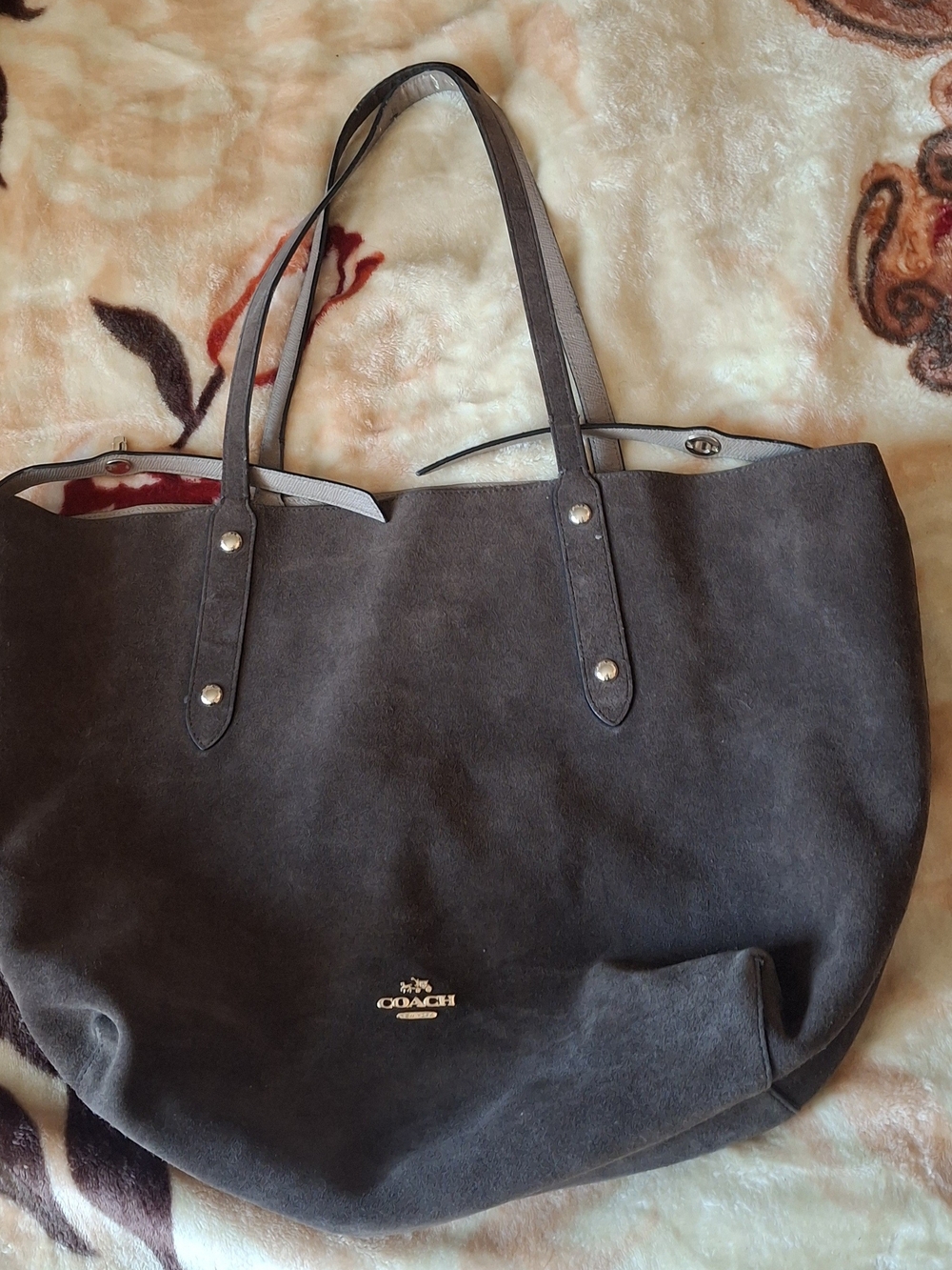 Coach Reversible Large Market Tote Brown Sude / Crossgrain Leather - Picture 5 of 9